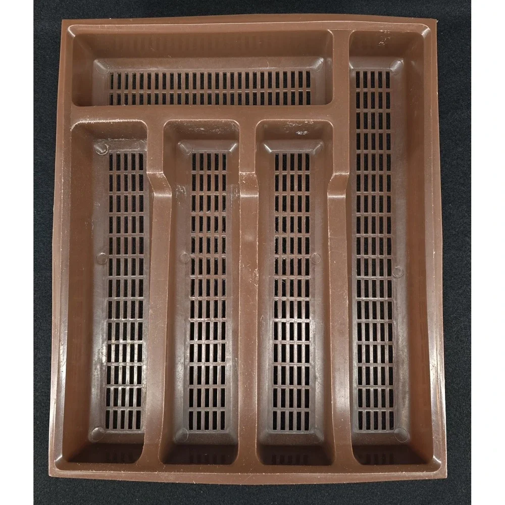 Vtg 70s Brown Cutlery‎ Tray Silverware Utensil Flatware Drawer Organizer 5 Slots